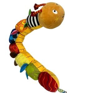Colorful Caterpillar Plush Toy 22” with Baby Rattle in tail. Sensory Baby toy